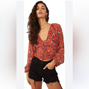 FREE PEOPLE Final Rose blouse Rust Combo blouse top long sleeve floral size S